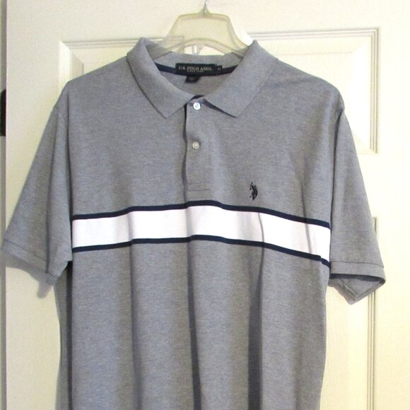U.S. POLO ASSN. Vintage Polo Shirt Gray with White Stripe on Chest  Size XL - Picture 1 of 5